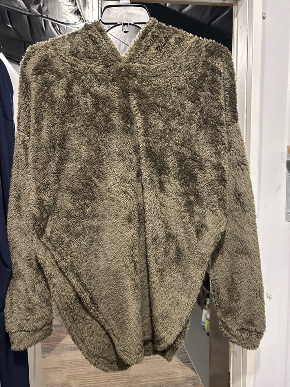 Cozy Plush Hooded Pullover - Olive Green